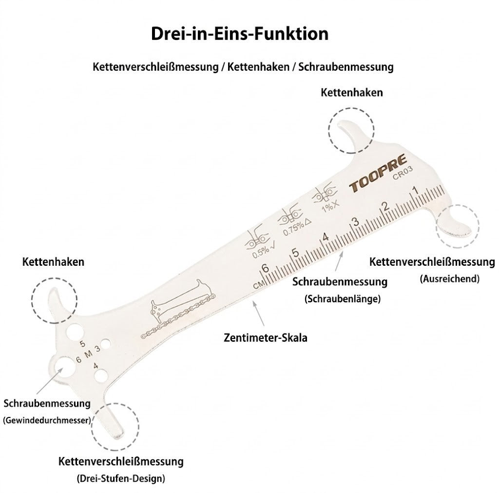 6 in 1 Kettenmesslehre Kettenverschleißmessgerät Fahrradketten Stahl Kettenlehre