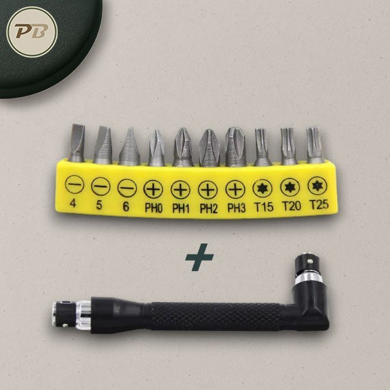 BITSET BITSATZ 11-tlg Bit Satz magnetisch Spezialbits 90° Bithalter Bitsortiment