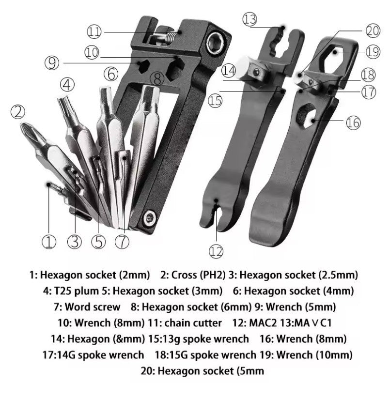 16 in 1 Fahrradwerkzeug Multitool Fahrrad Reparatur Werkzeug-Set für unterwegs