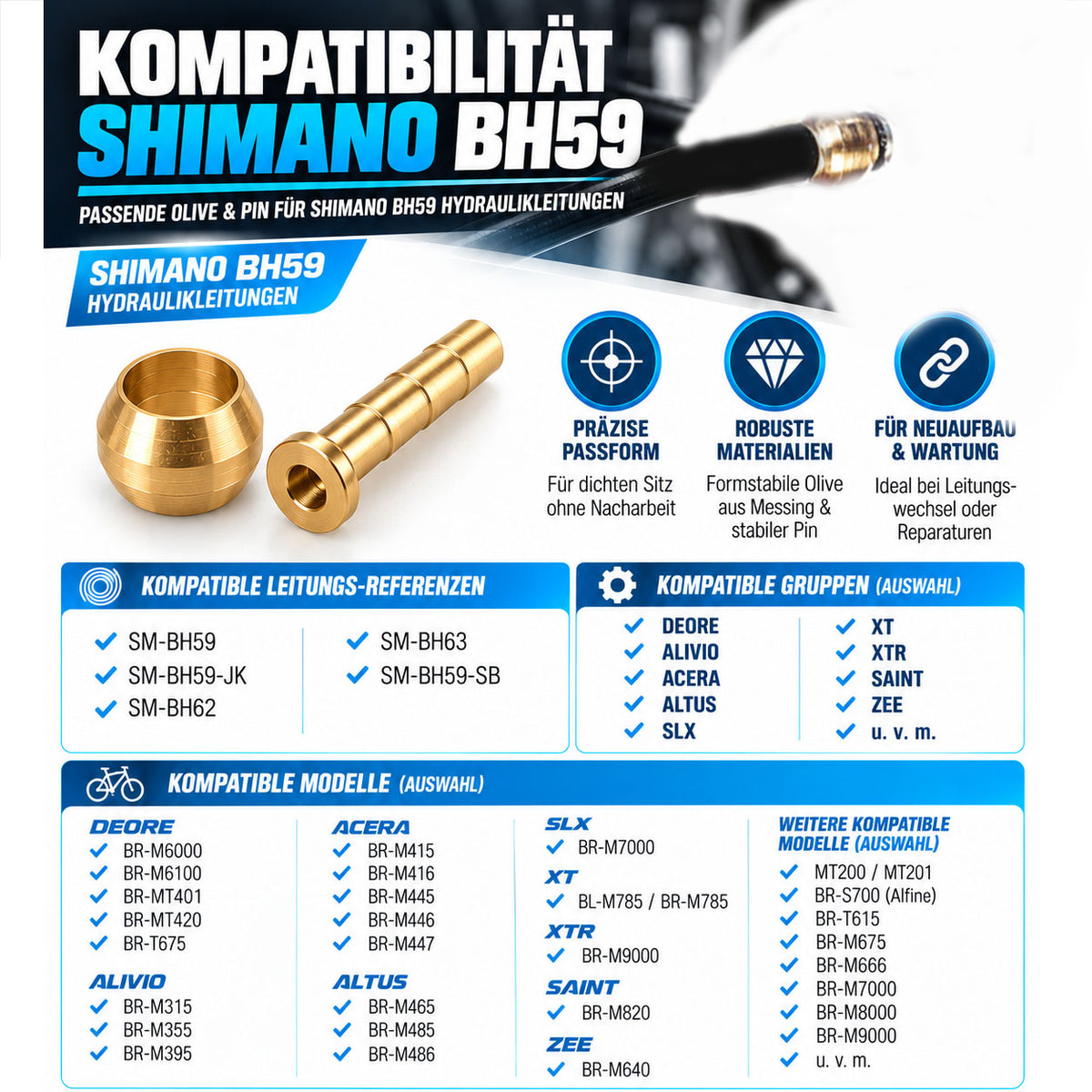 4 Paar Anschluss Set Leitung passend für Shimano SM-BH59, 62, 63, 96 für ST-M975
