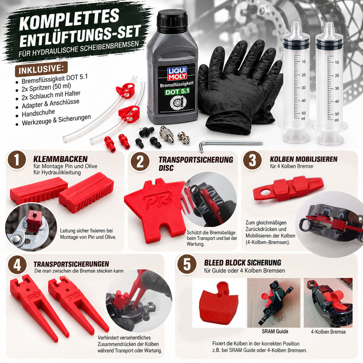 XXL Entlüftungskit für Sram Bremsen Service Kit inkl DOT 5.1 Guide, Code, XO, XX