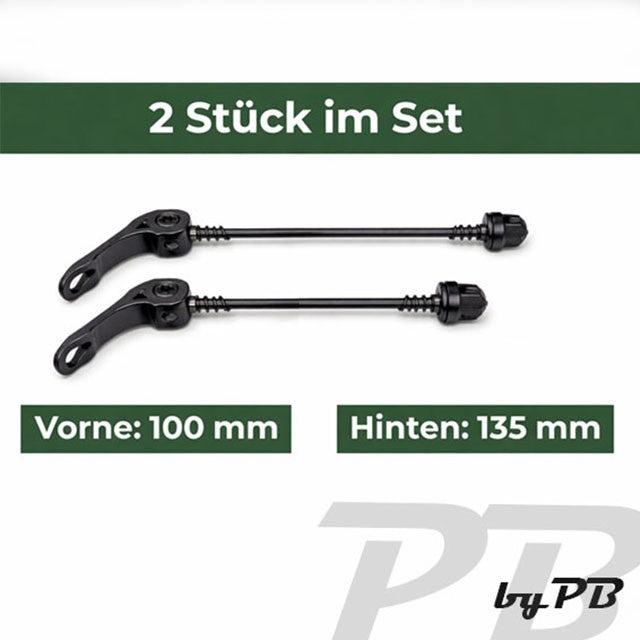 Fahrrad Schnellspanner Set  für Hohlachsen mit Alu Hebel 100 u. 130-135 mm Achse