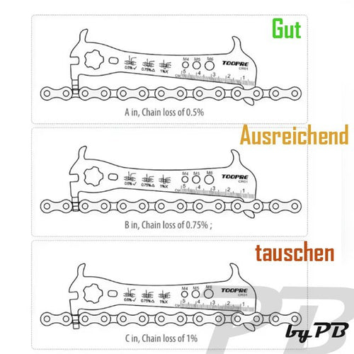 6 in 1 Kettenmesslehre Kettenverschleißmessgerät Fahrradketten Stahl Kettenlehre