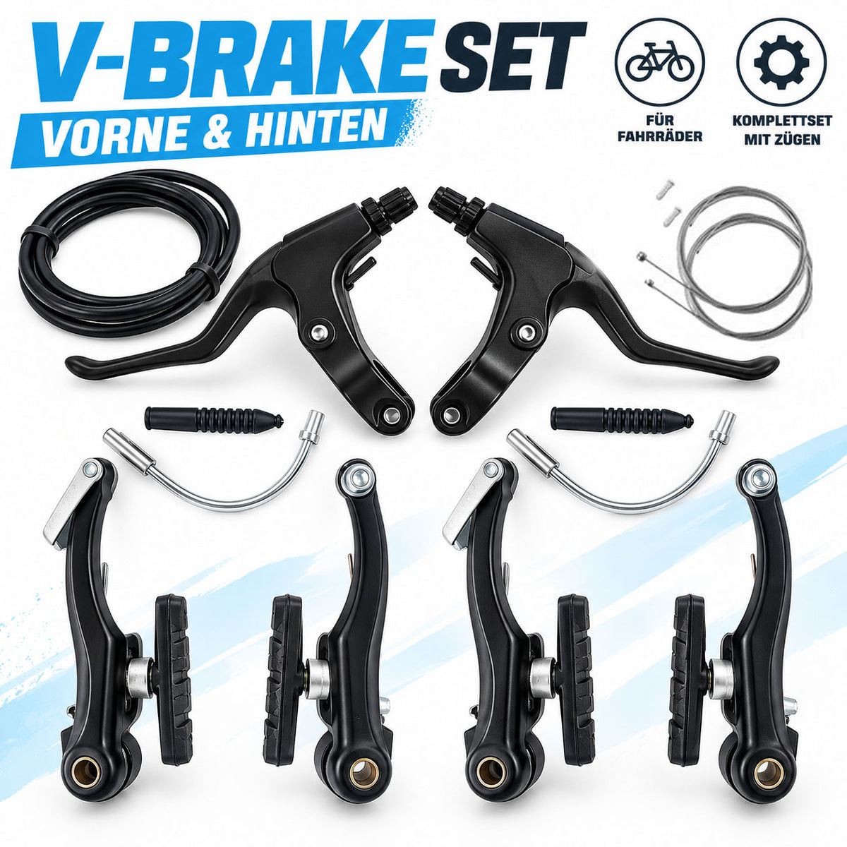 Fahrrad V-Brake Alu Bremsenset Felgenbremse HR VR Komplett Satz Bremshebel Züge